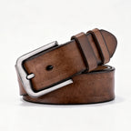 Brown Top Grain Leather Men's Pin Buckle Belt