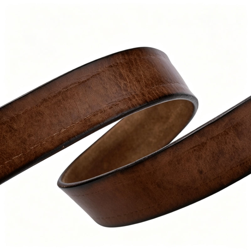 Brown Top Grain Leather Men's Pin Buckle Belt