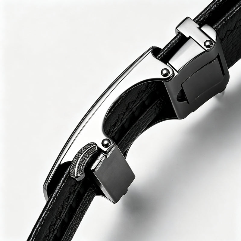 Matte Gunmetal Genuine Leather Casual Automatic Buckle Belt