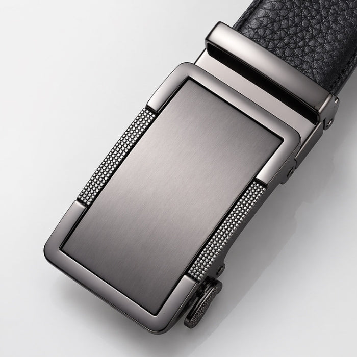 Matte Gunmetal Genuine Leather Casual Automatic Buckle Belt