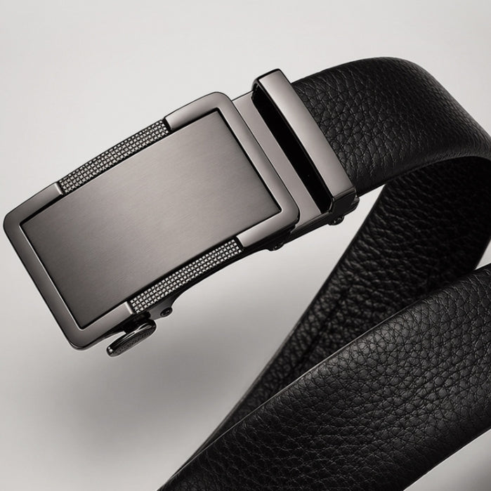 Matte Gunmetal Genuine Leather Casual Automatic Buckle Belt