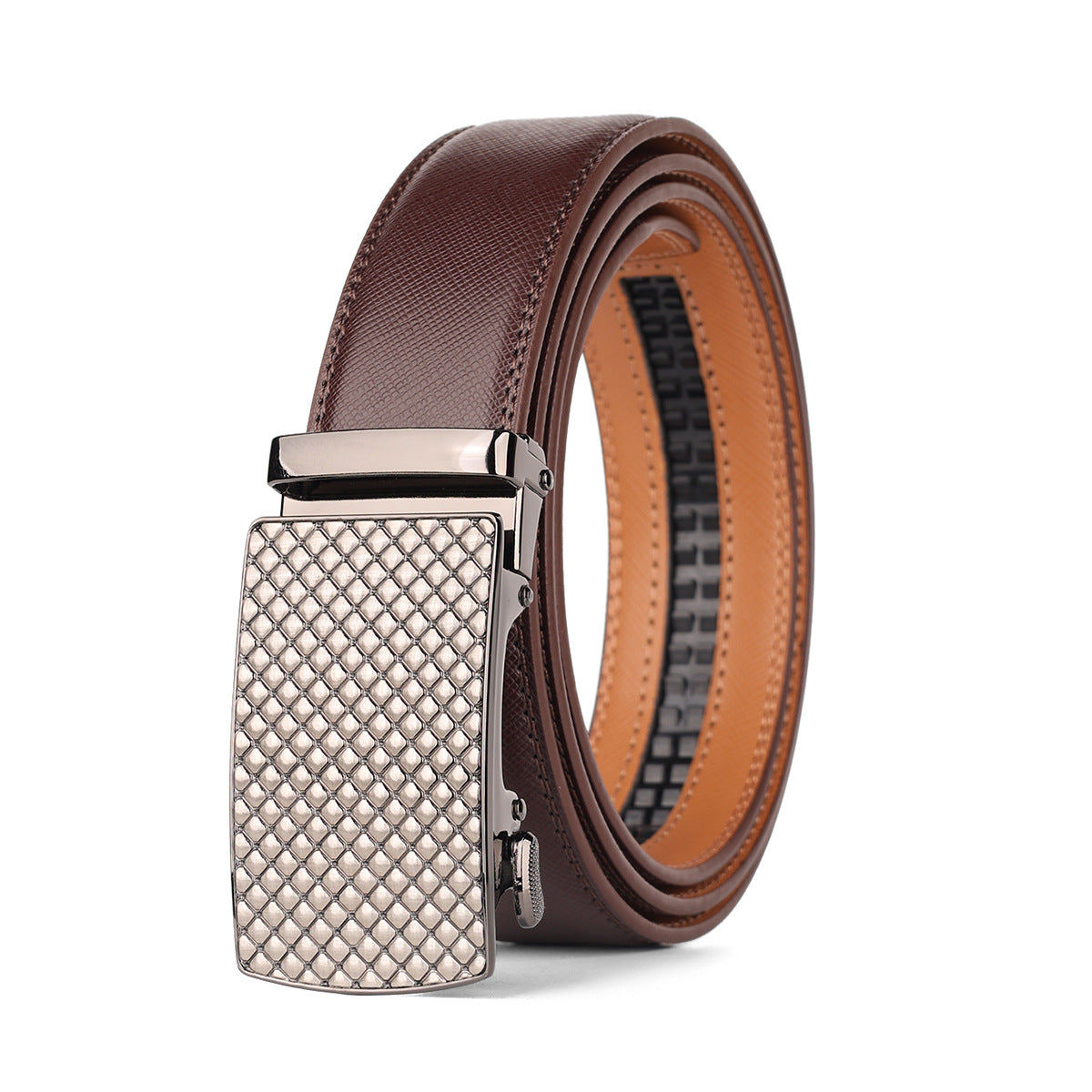 Brown Brushed Buckle Genuine Leather Men's Belt