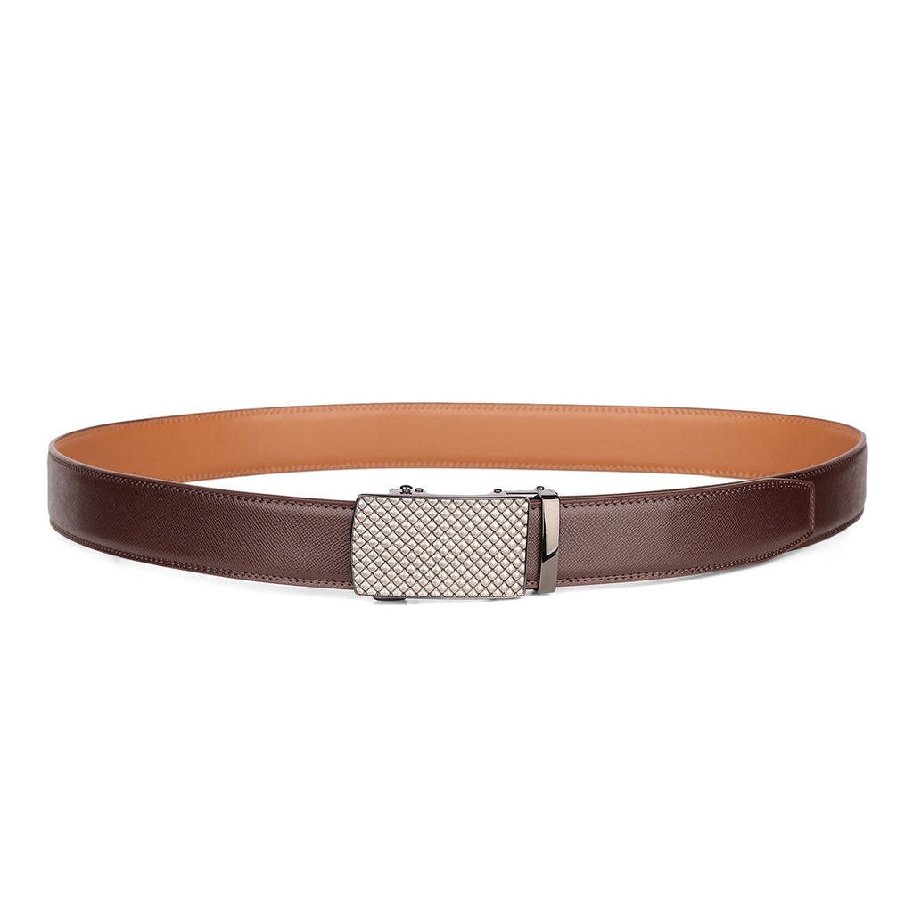 Brown Brushed Buckle Genuine Leather Men's Belt