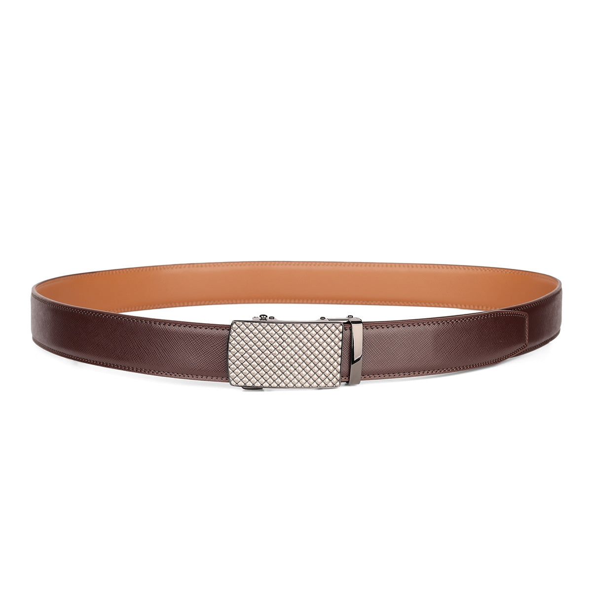 Brown Brushed Buckle Genuine Leather Men's Belt