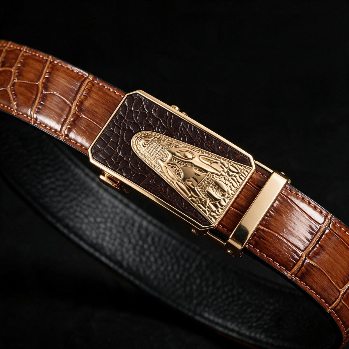 Brown Croc Pattern Premium Cowhide Men's Belt