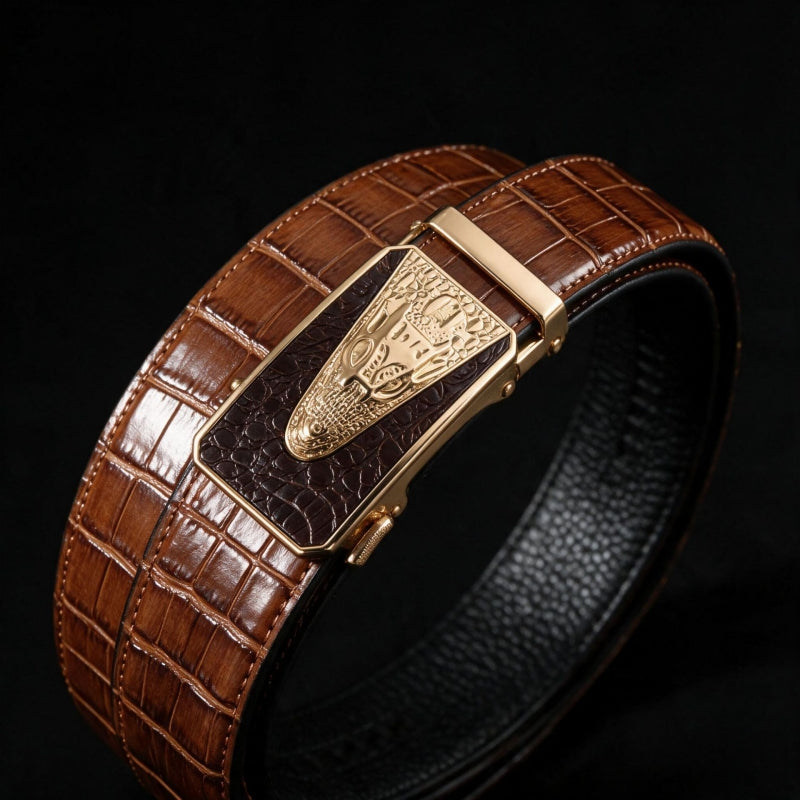 Brown Croc Pattern Premium Cowhide Men's Belt