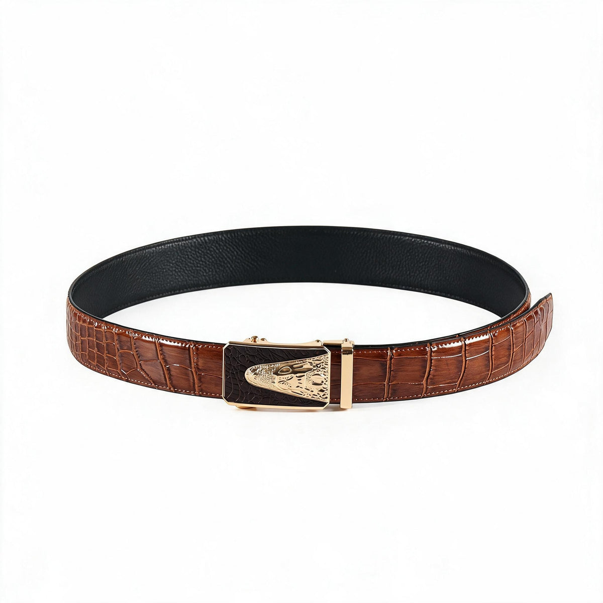 Brown Croc Pattern Premium Cowhide Men's Belt