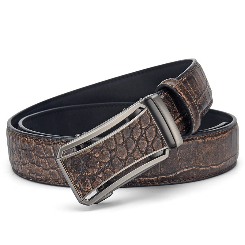 Chestnut Brown Croc Embossed Men's Automatic Buckle Belt