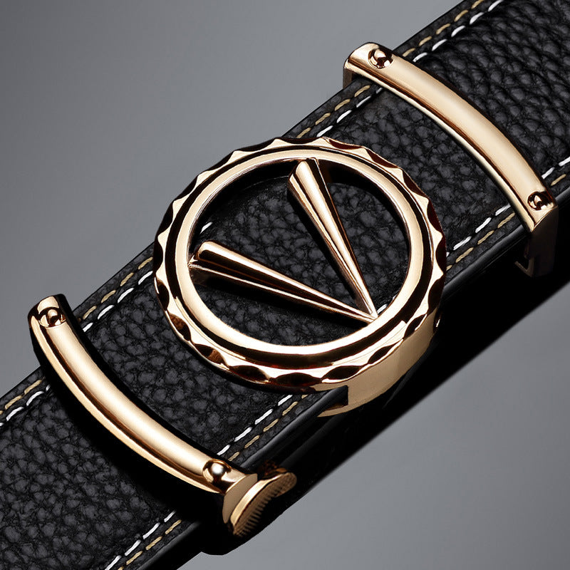 New Stylish Men's Genuine Leather Automatic Buckle Belt