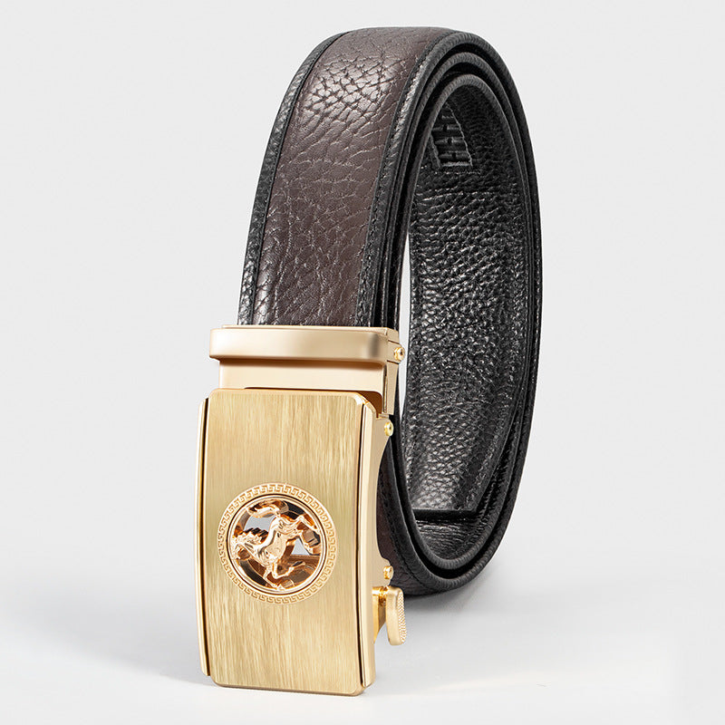 Golden Horse Buckle Wild Grain Men's Leather Belt