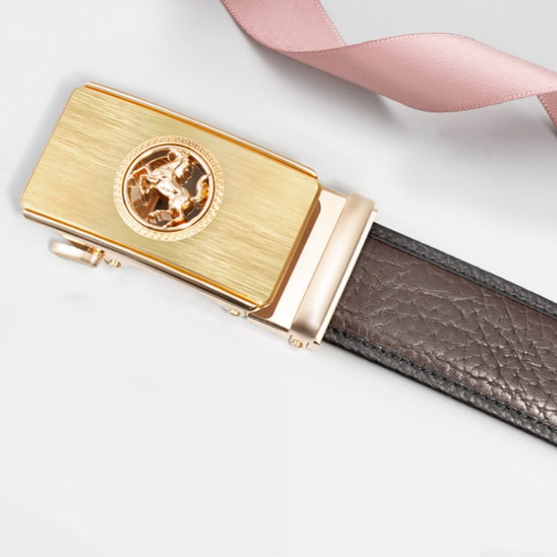 Golden Horse Buckle Wild Grain Men's Leather Belt