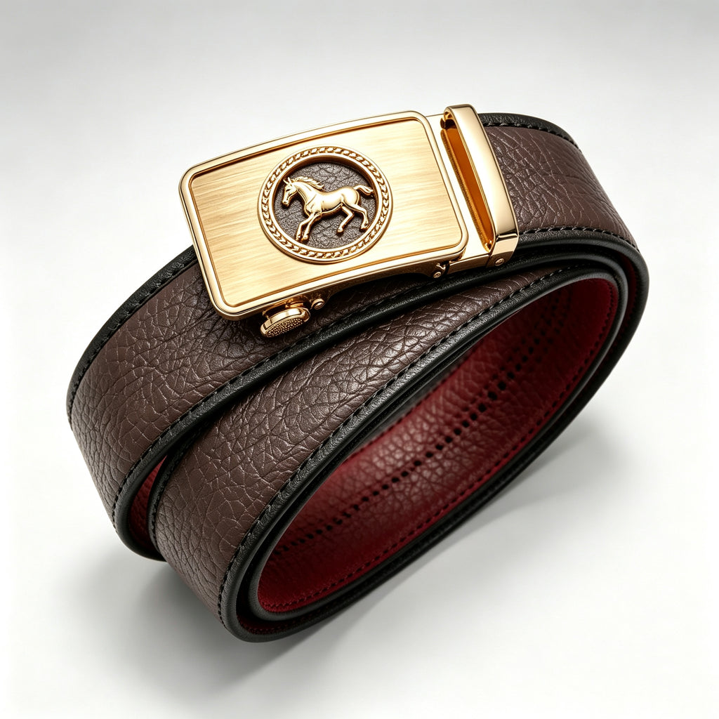 Golden Horse Buckle Wild Grain Men's Leather Belt