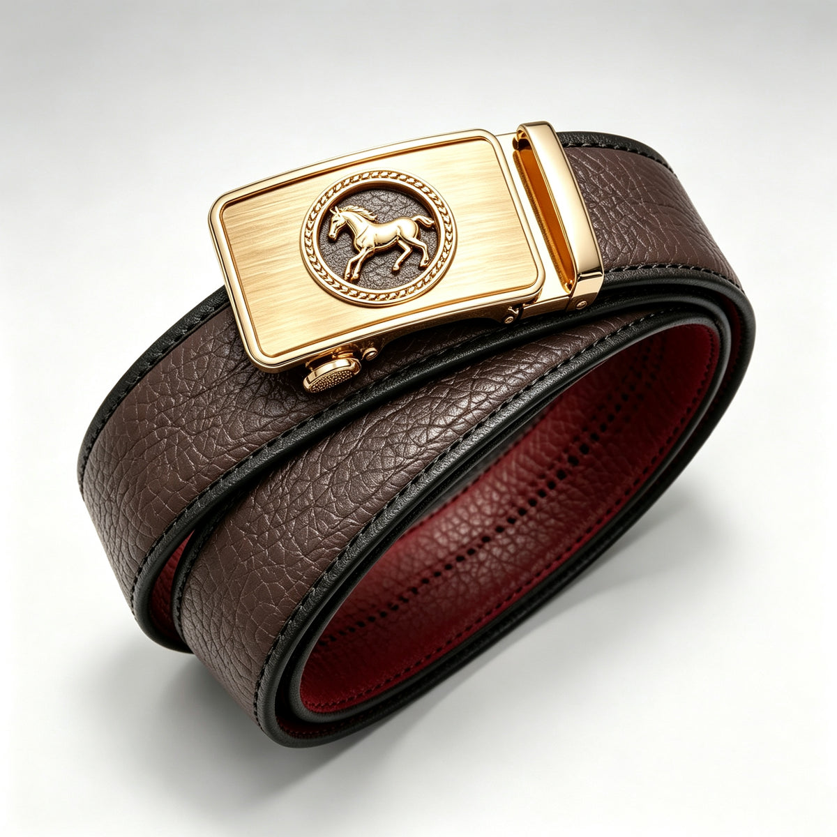 Golden Horse Buckle Wild Grain Men's Leather Belt