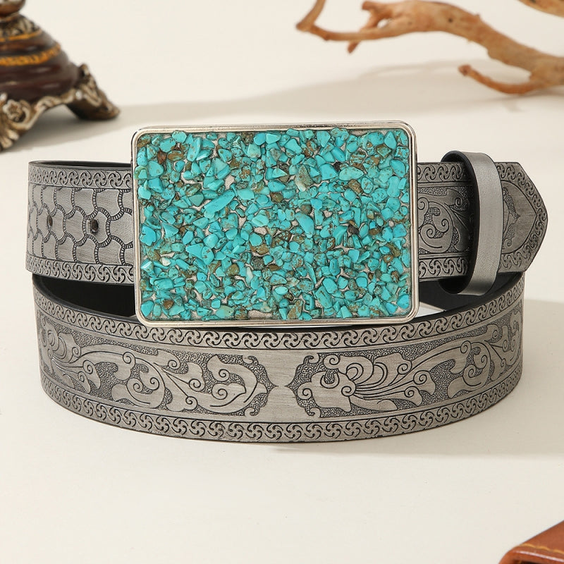 Vintage Silver Gray Embossed Pattern Belt Main image