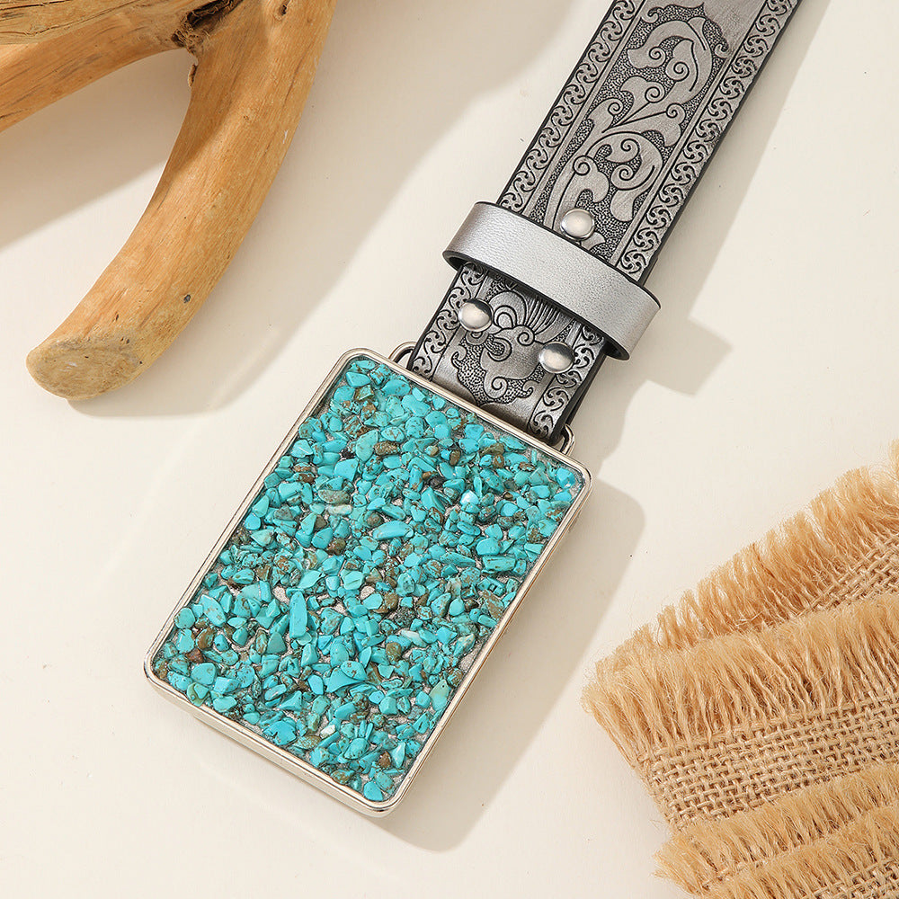 Vintage Silver Gray Embossed Pattern Belt