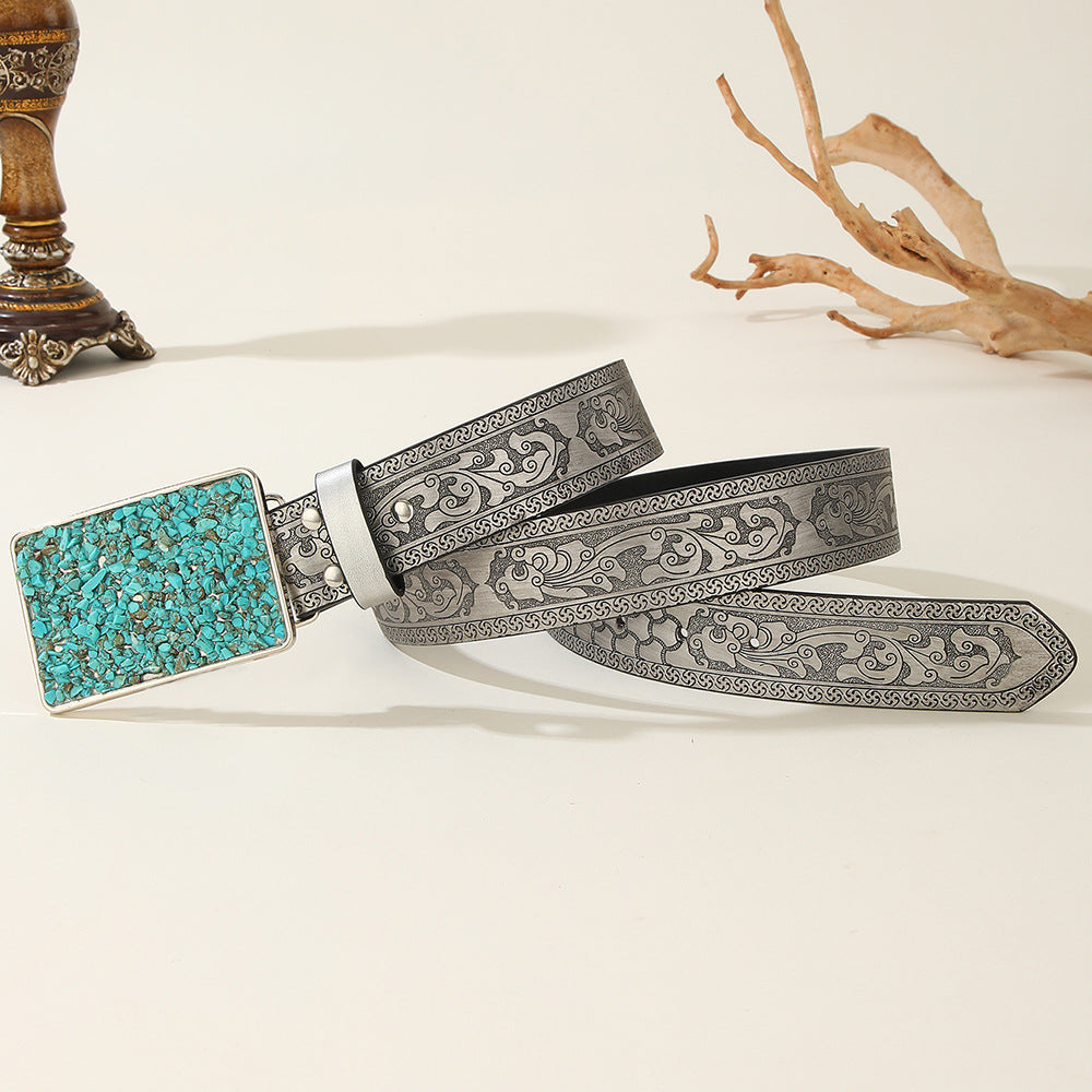 Vintage Silver Gray Embossed Pattern Belt