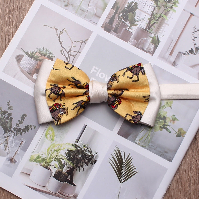 Yellow Horse Rider Print Men’s Bow Tie