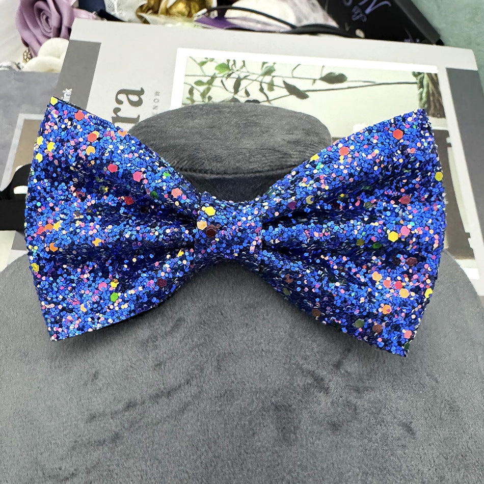 Men's Blue Multicolor Glitter Bow Tie