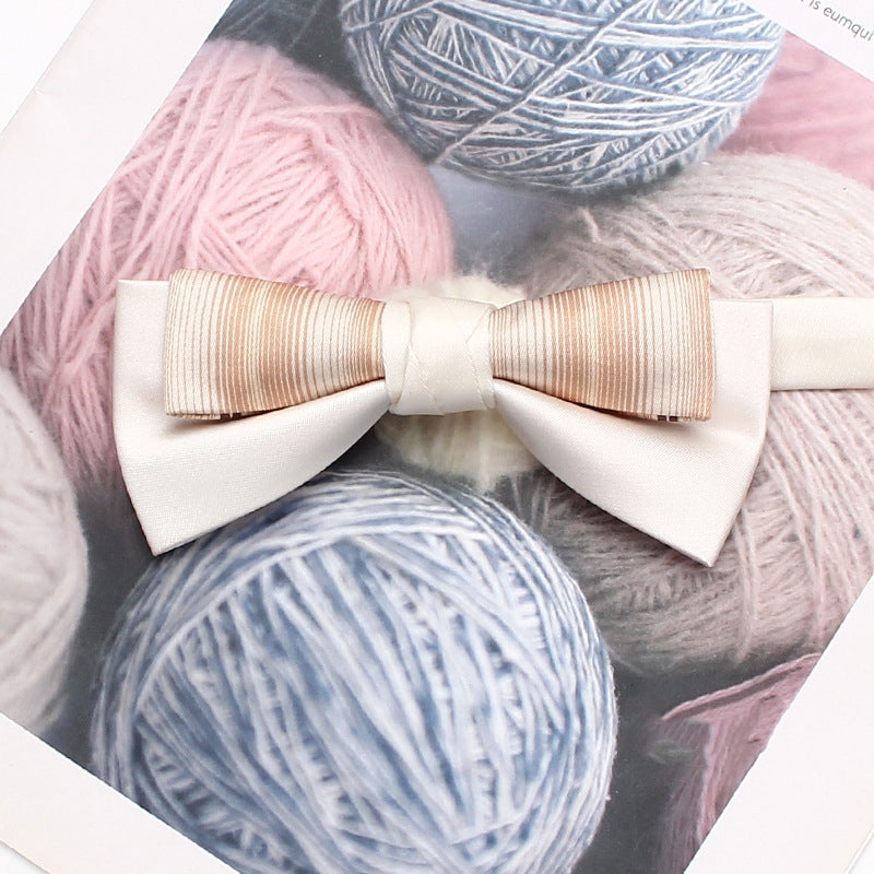 Champagne Striped Two-Tone Men’s Bow Tie Main image