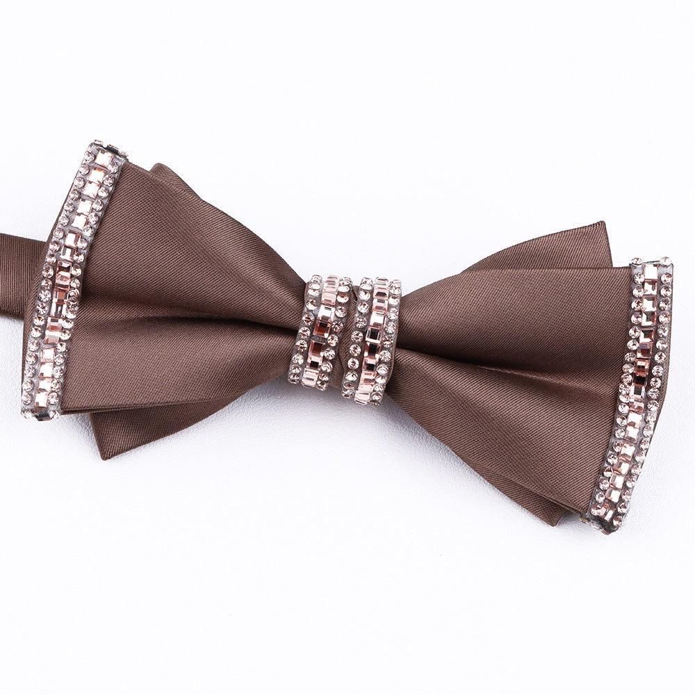 Men's Brown Rose Gold Rhinestone Satin Bow Tie Main image