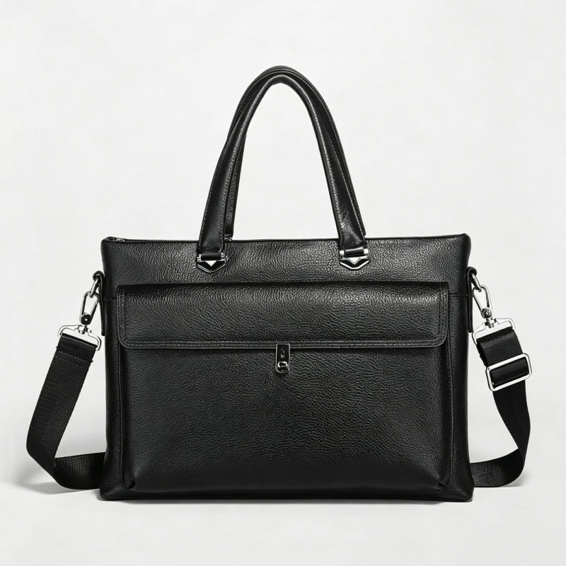 New Black Full‑Grain Leather Men's Briefcase Main image