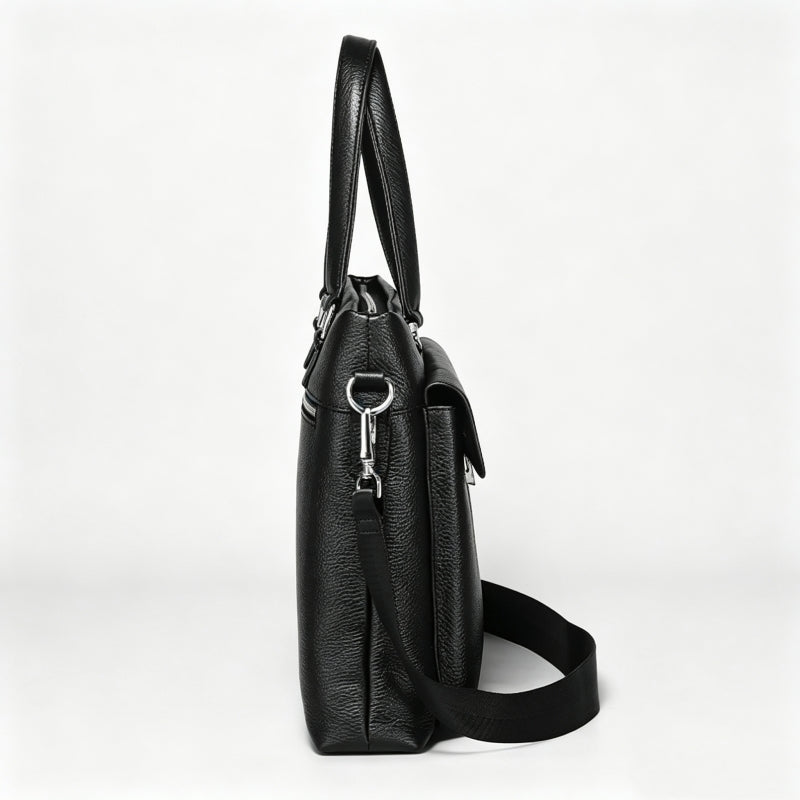 New Black Full‑Grain Leather Men's Briefcase