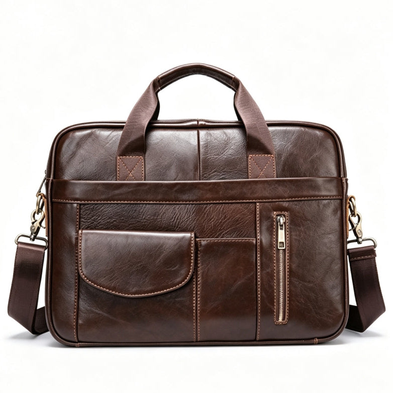 Vintage Dark Coffee Genuine Leather Mature Men’s Briefcase