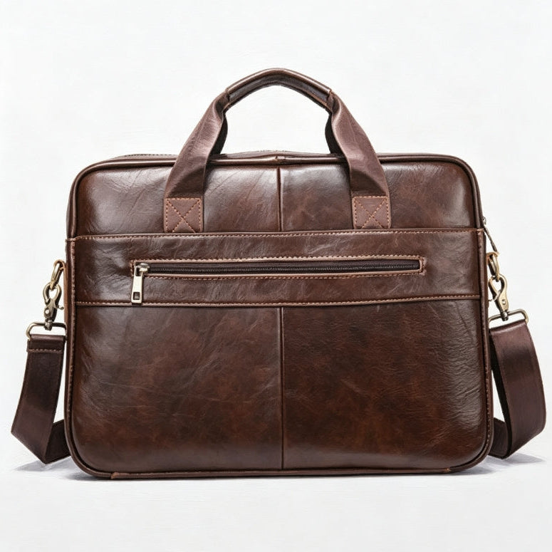 Vintage Dark Coffee Genuine Leather Mature Men’s Briefcase