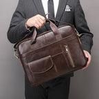 Vintage Dark Coffee Genuine Leather Mature Men’s Briefcase