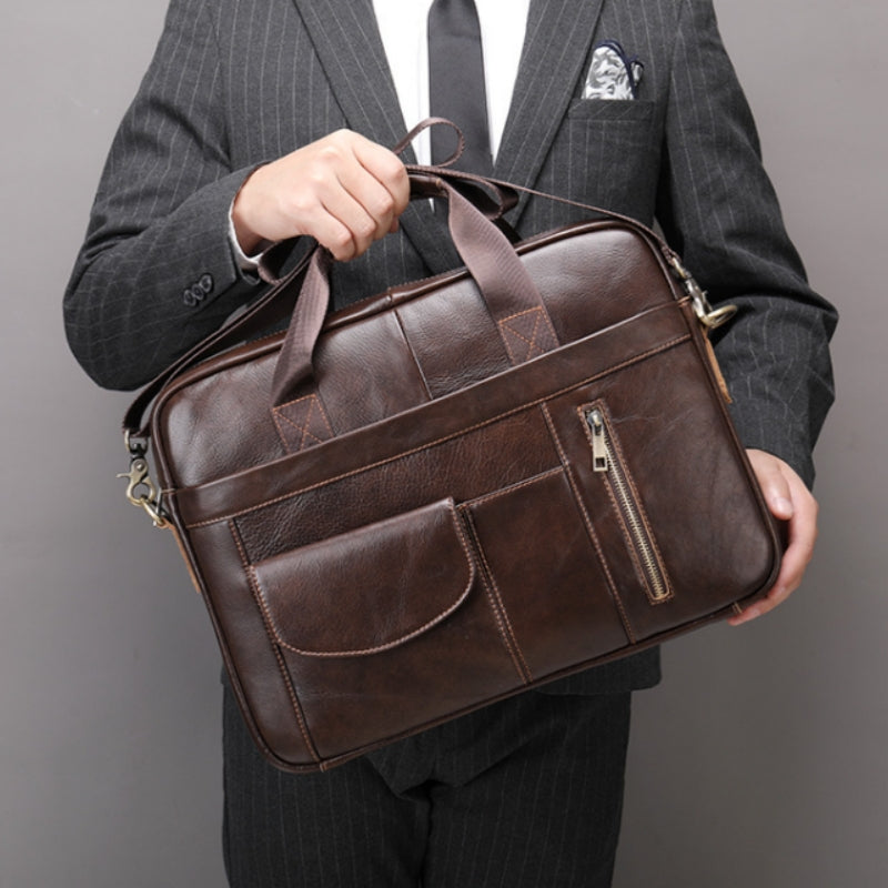 Vintage Dark Coffee Genuine Leather Mature Men’s Briefcase