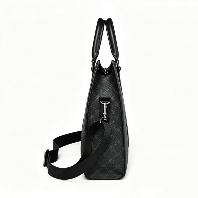 Minimalist Black Jacquard Large Capacity Briefcase