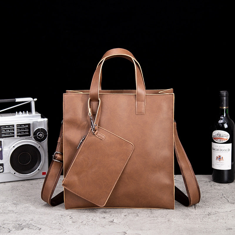 Coffee Brown Leather Men's Tote Briefcase