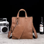 Coffee Brown Leather Men's Tote Briefcase