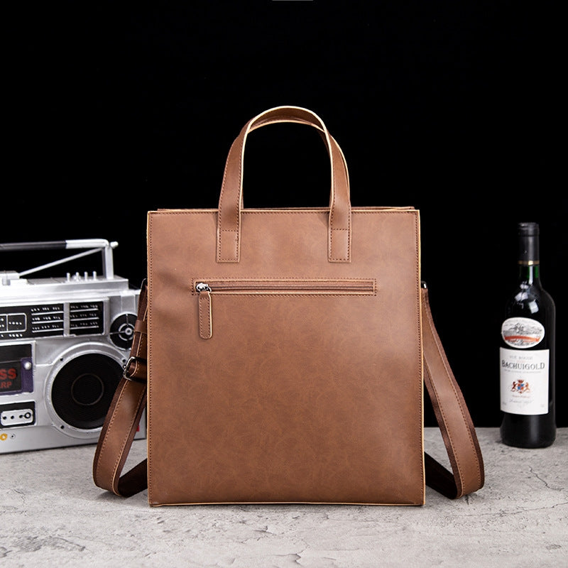 Coffee Brown Leather Men's Tote Briefcase