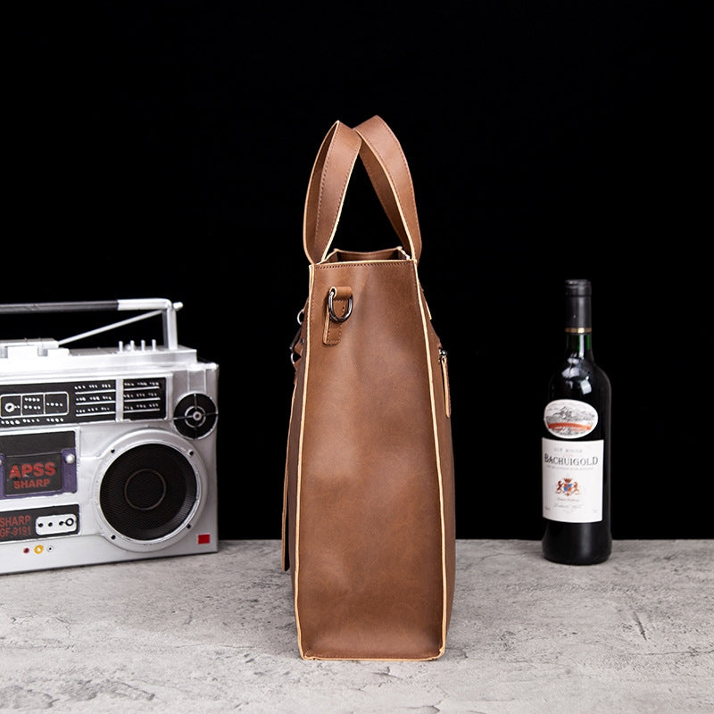 Coffee Brown Leather Men's Tote Briefcase