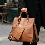 Coffee Brown Leather Men's Tote Briefcase