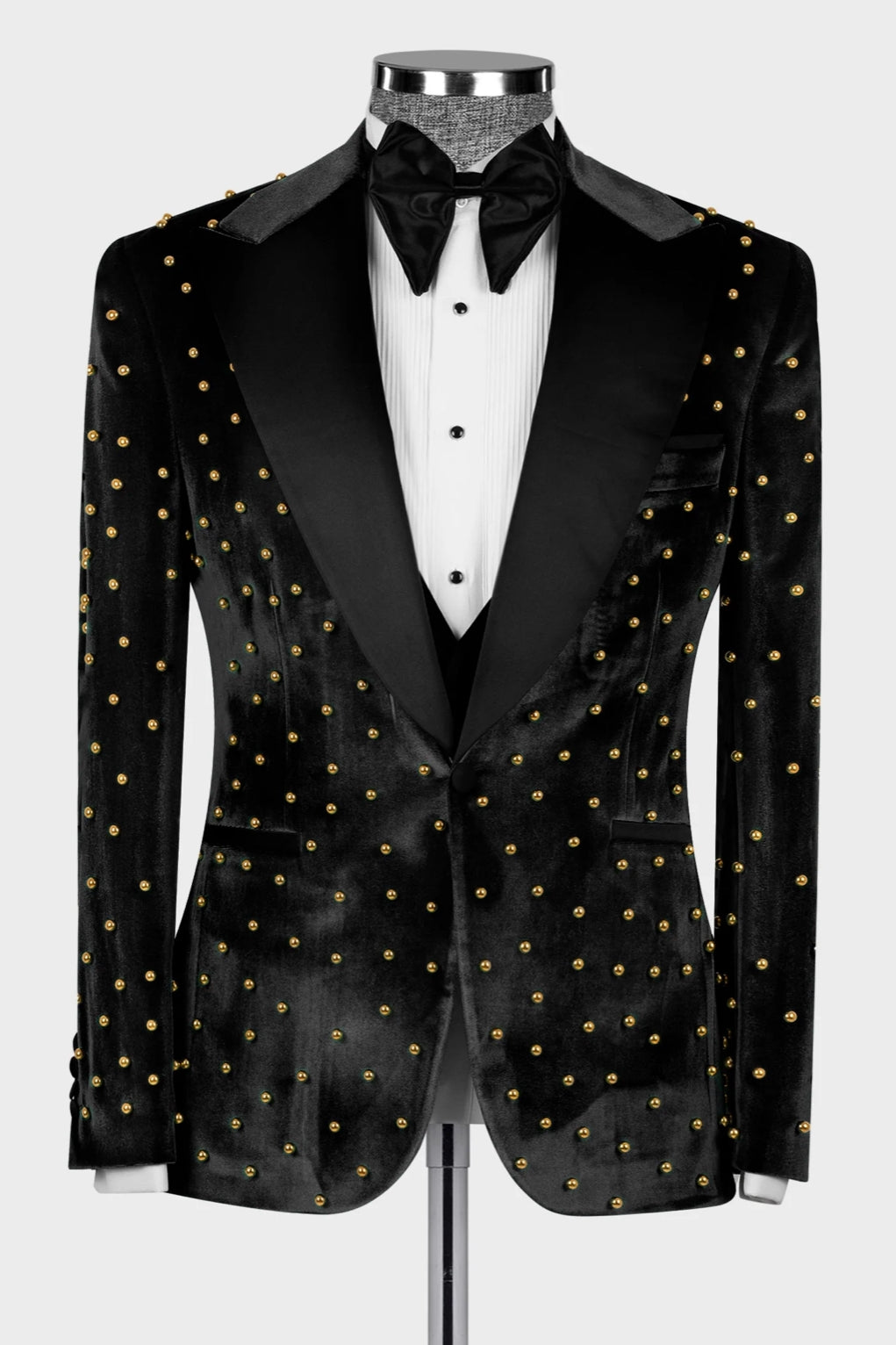Black Velvet Three Pieces Gold Beadings Men Suits Main image