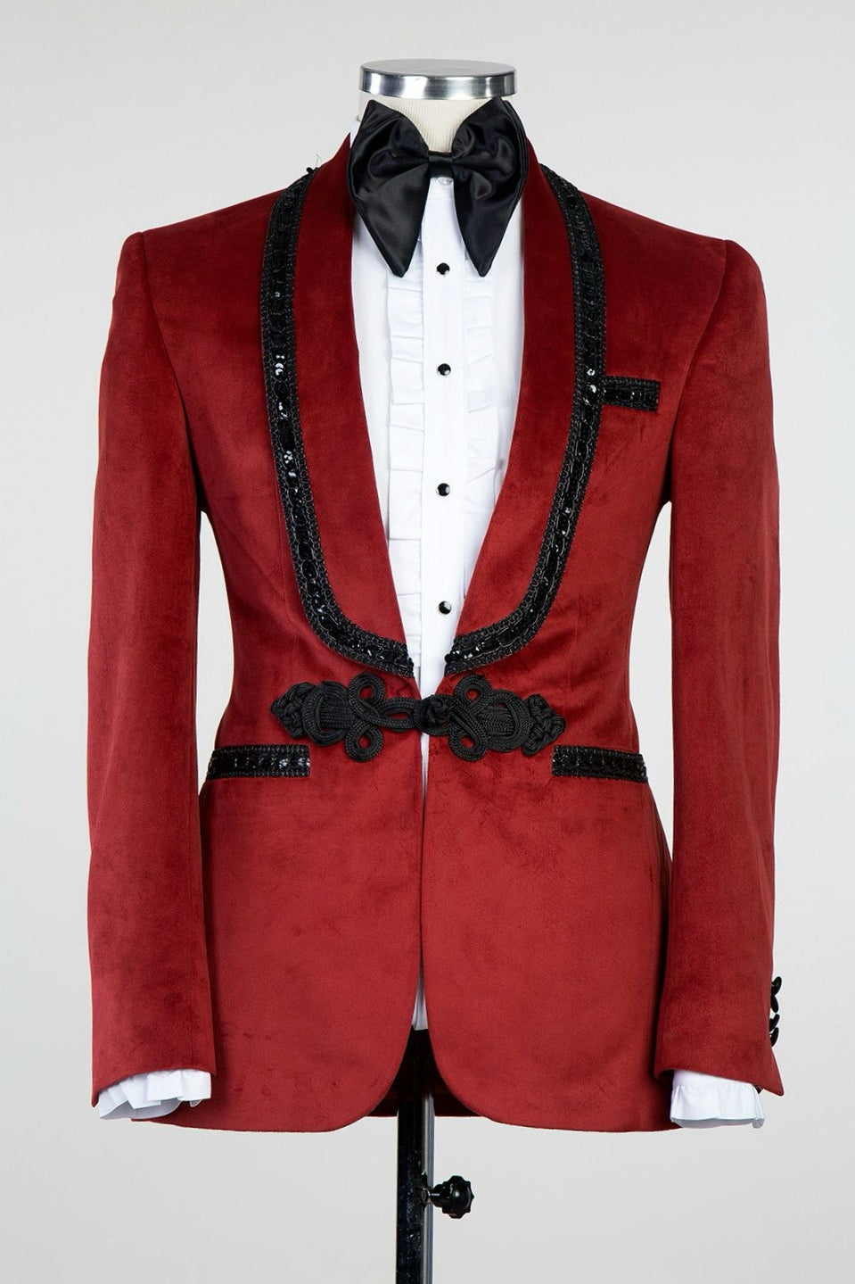Dark Red Velvet Shawl Lapel Black Chains Men Suits Main image