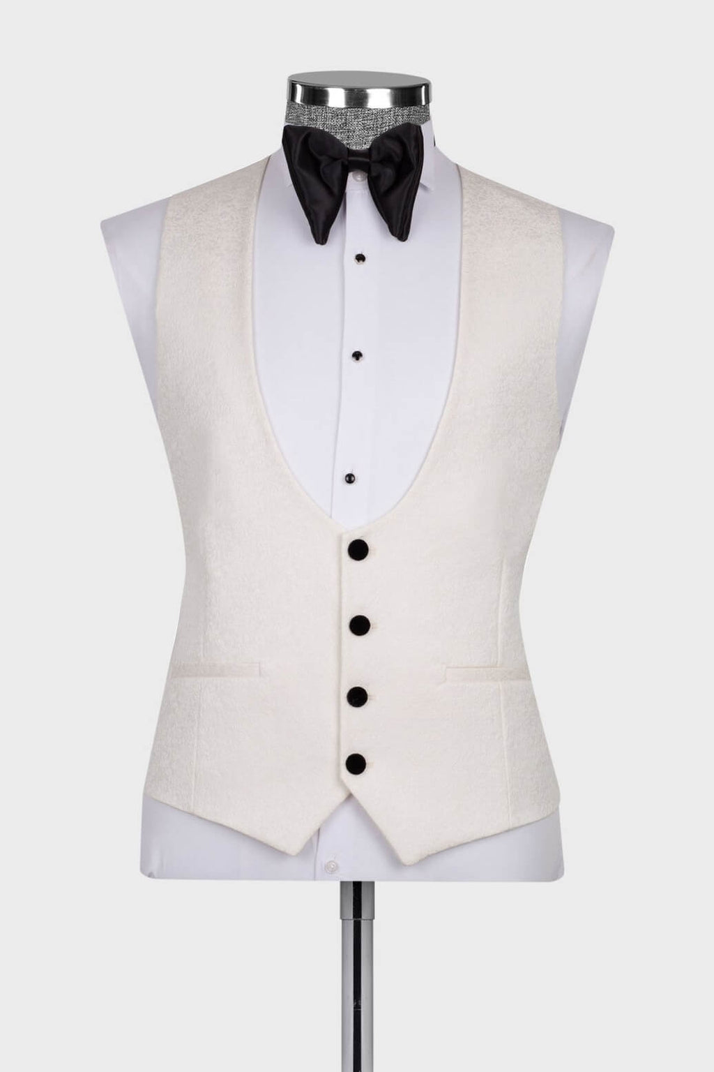 Ivory Jacquard Black Shawl Lapel Men Suit With Waistcoat