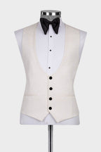 Ivory Jacquard Black Shawl Lapel Men Suit With Waistcoat