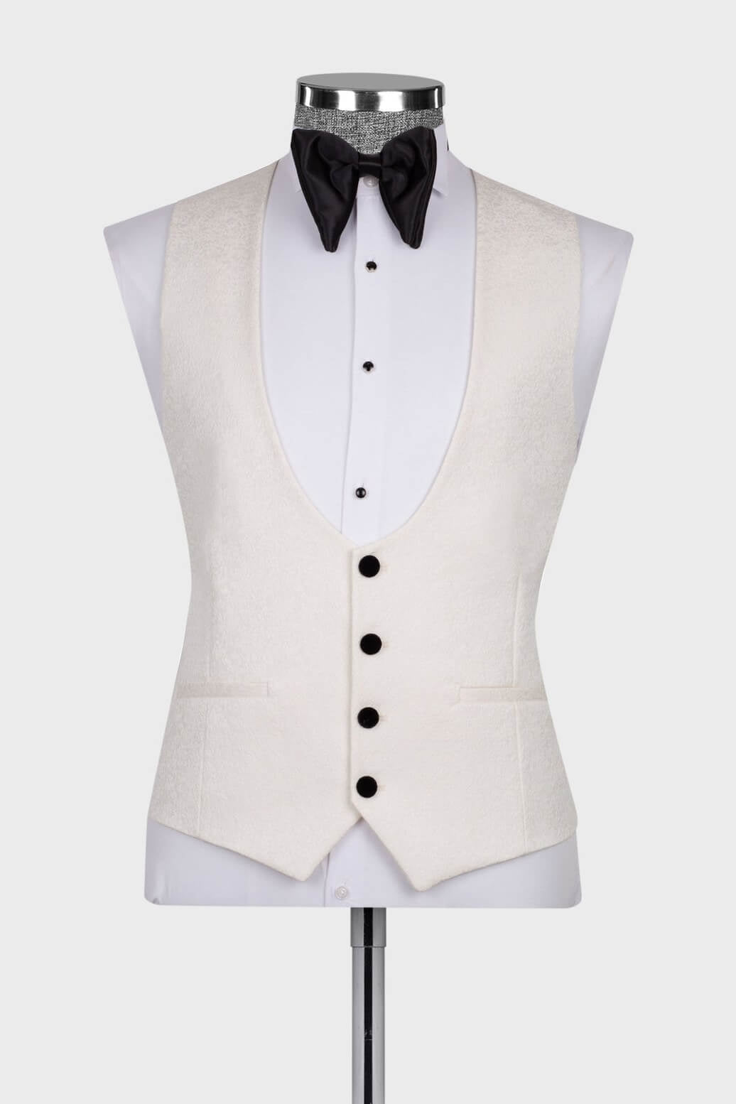 Ivory Jacquard Black Shawl Lapel Men Suit With Waistcoat