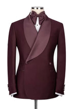 Burgundy Shawl Lapel Double Breasted Suits For Men