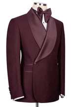 Burgundy Shawl Lapel Double Breasted Suits For Men