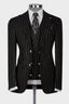 Black Striped Peaked Lapel 3 Piece Suits For Men