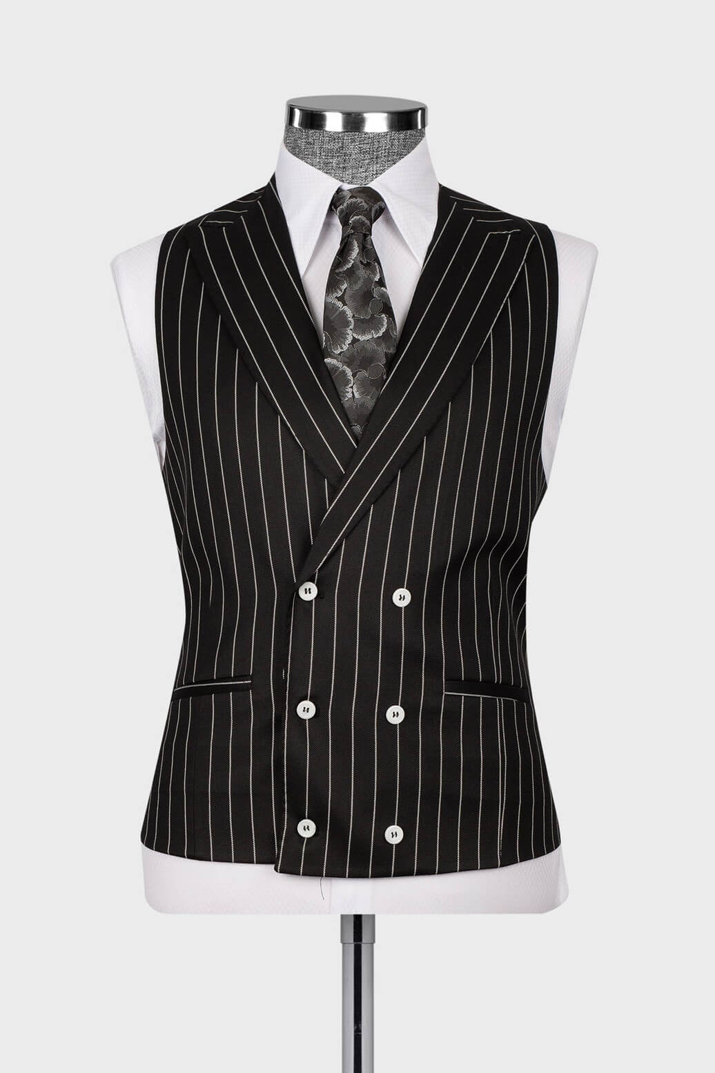 Black Striped Peaked Lapel 3 Piece Suits For Men Secondary image