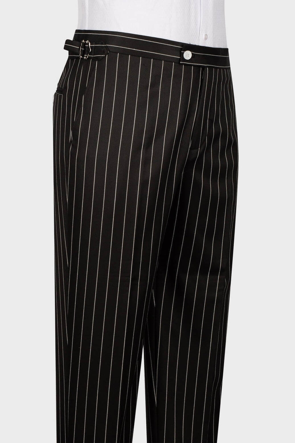 Black Striped Peaked Lapel 3 Piece Suits For Men