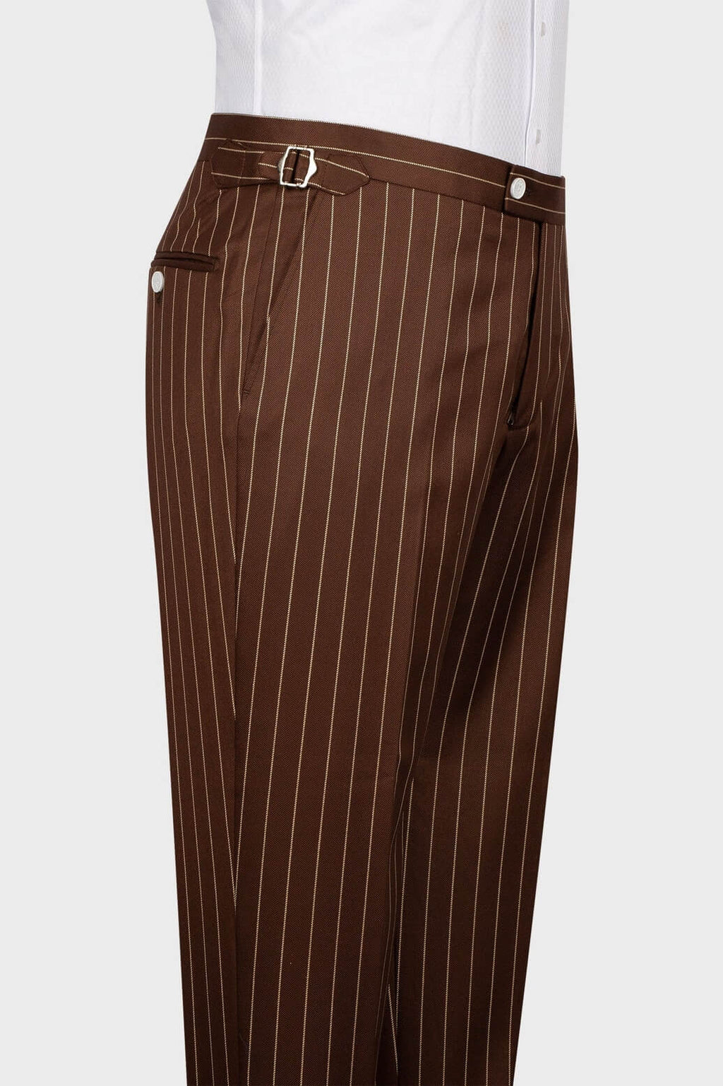 Chocolate Brown Striped Peaked Lapel 3 Piece Suits For Men