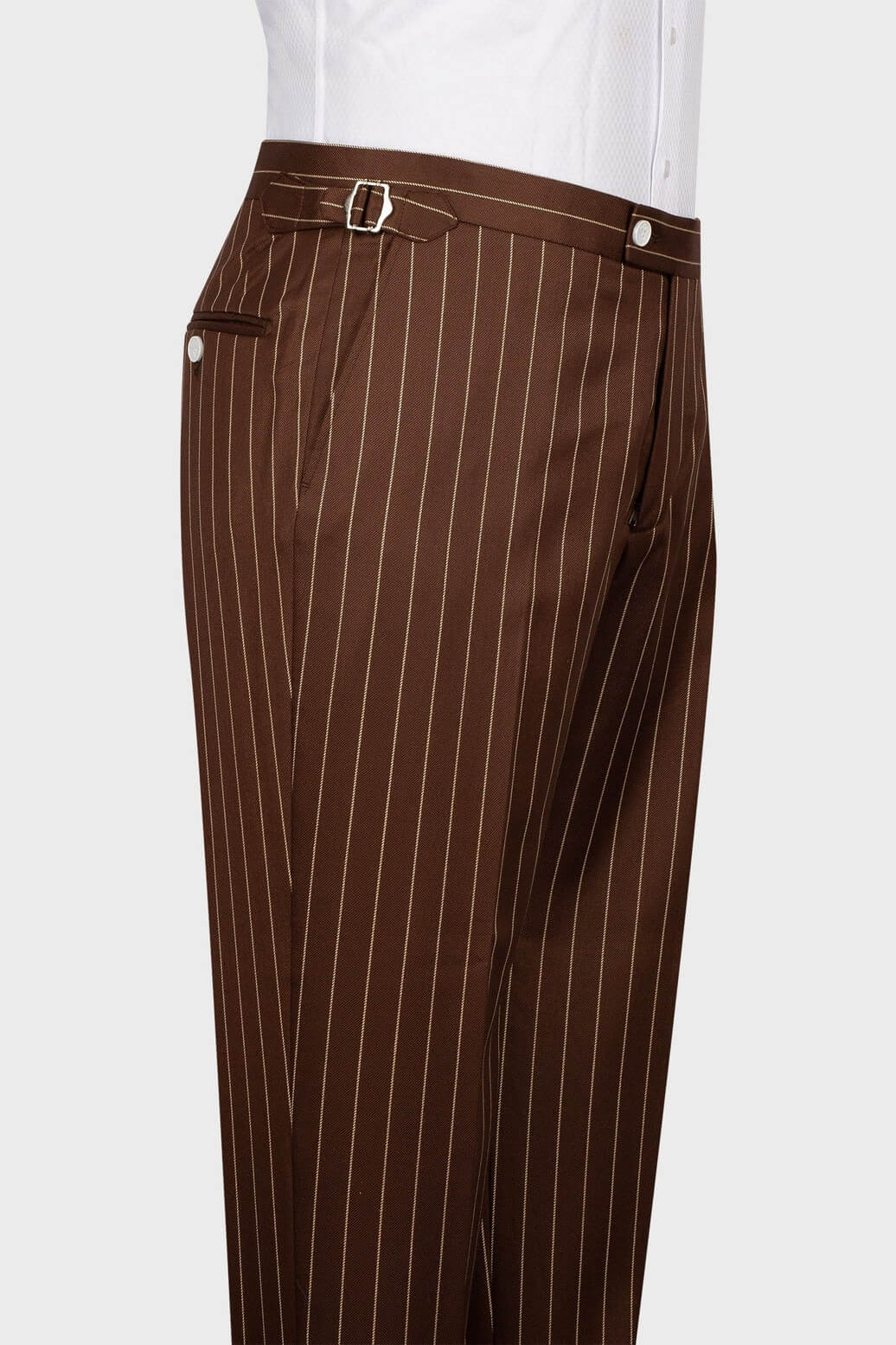 Chocolate Brown Striped Peaked Lapel 3 Piece Suits For Men