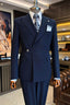 Bespoke Dark Blue Peaked Lapel Men Suits