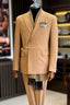 Camel Peaked Lapel Wrap Belted Men Suits